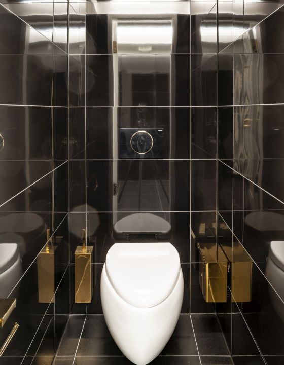 schwarzes WC mit goldenen Accesoires