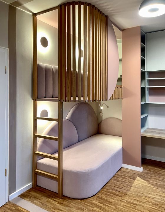 Kinderzimmer Hochbett Doppelstockbett Holz mit Leiter